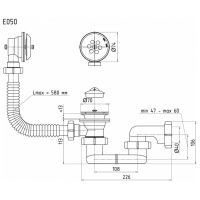 Сифон для ванны плоский АНИ Пласт с выпуском и переливом 40 мм (Е050)