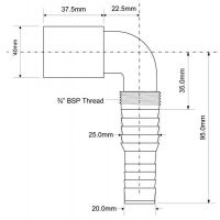 Адаптер угловой McAlpine 40 мм для подключения бытовой техники (MRWMF90)